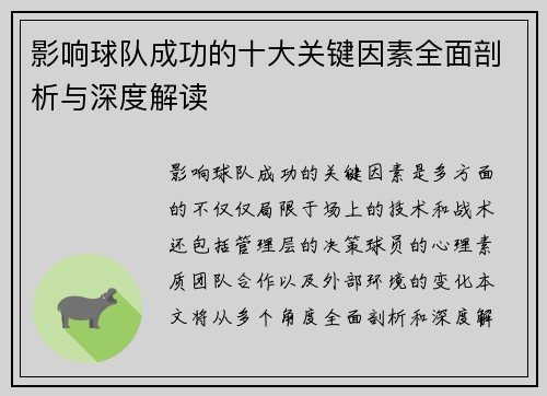 影响球队成功的十大关键因素全面剖析与深度解读 影响球队成功的十大关键因素全面剖析与深度解读